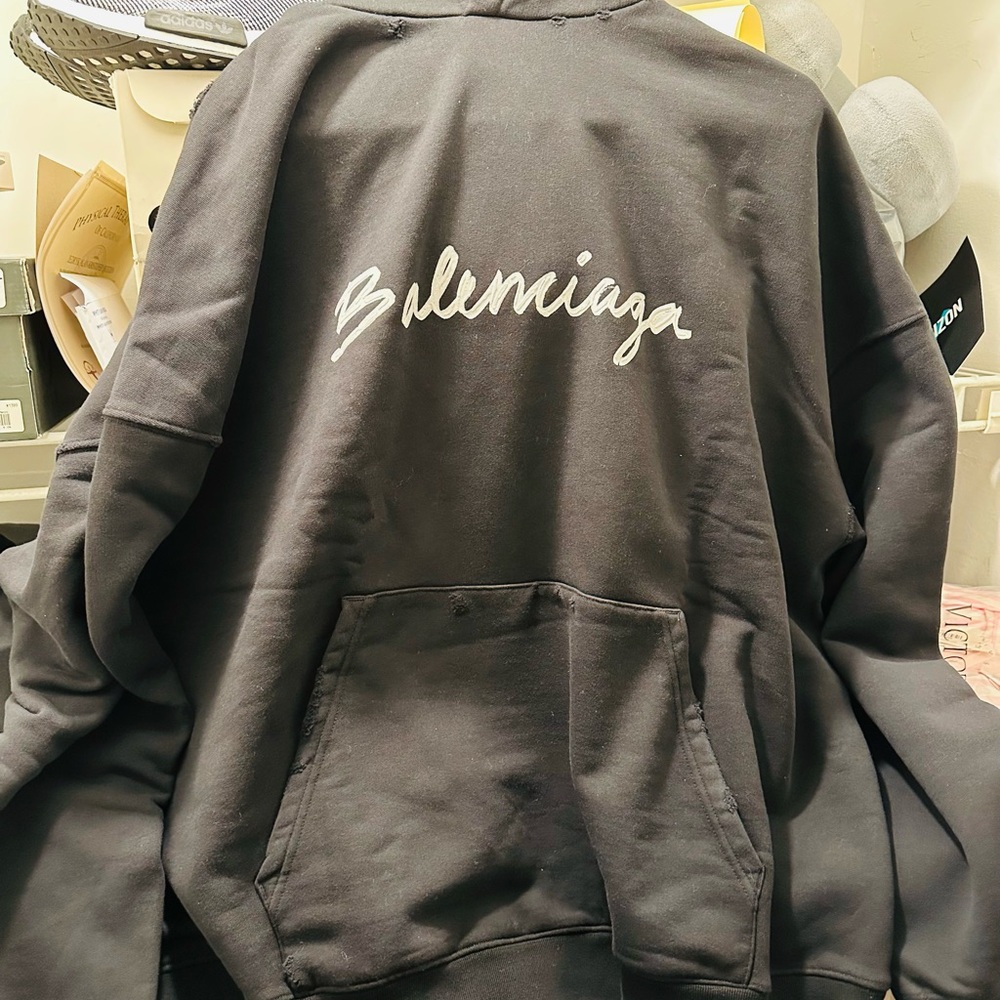 Balenciaga Script Hooodie Black Oversized Large Size 3